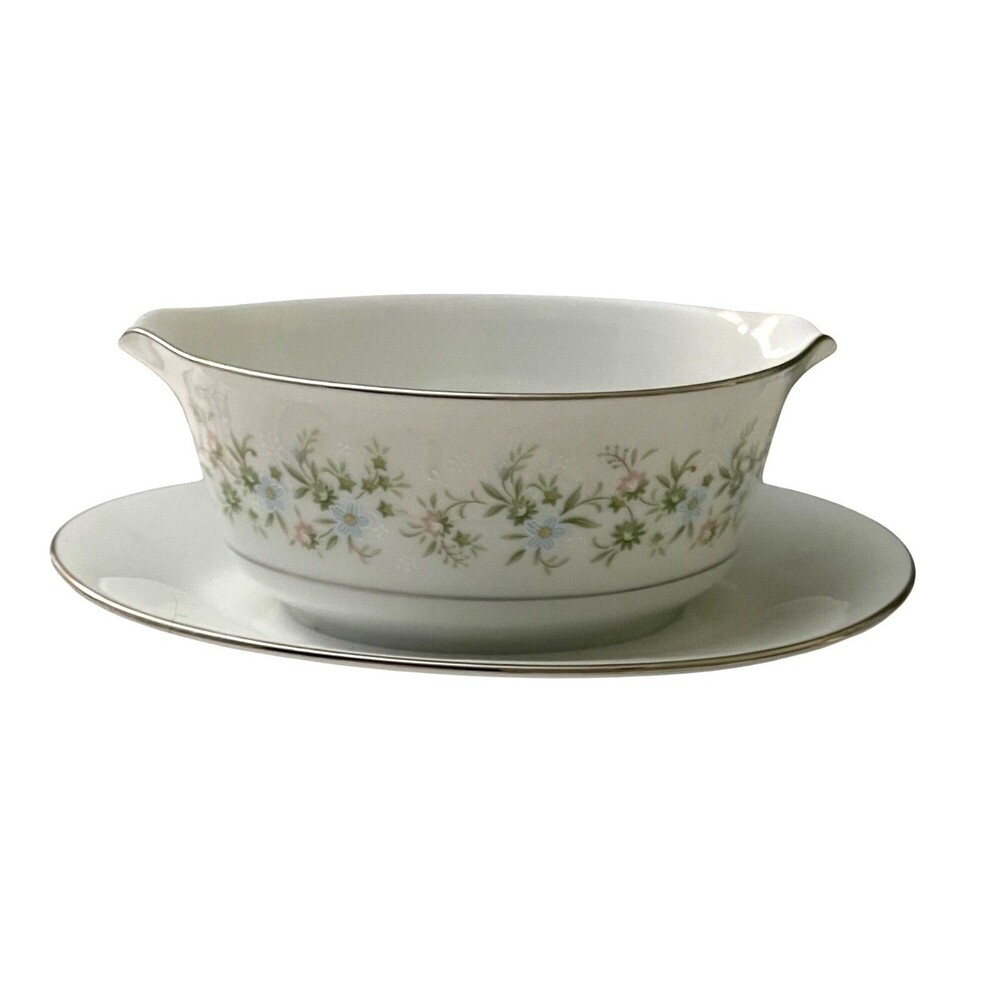 Noritake China SAVANNAH 2031 Gravy Boat Floral w/attached Plate Elegant VNT